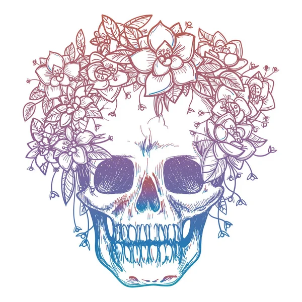 Colorfull skull and flower headdress — Stock Vector