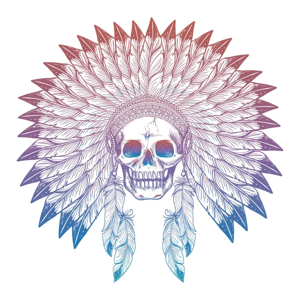 Crâne coloré en coiffe amérindienne — Image vectorielle