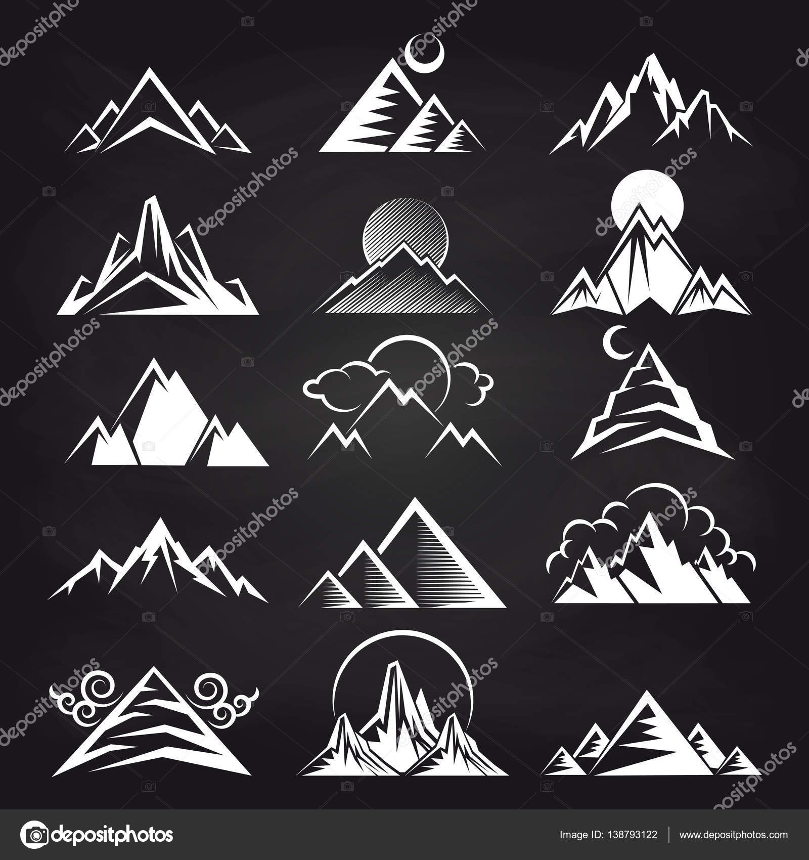 Silhouettes De Montagne Blanche Sur Fond Noir Image