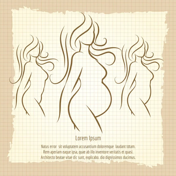 怀孕的女人剪影老式的海报 — 图库矢量图片