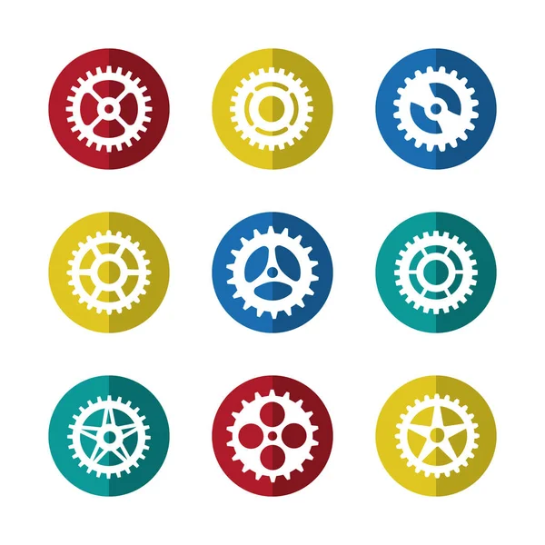 Icono de engranajes establecido en círculos coloridos — Archivo Imágenes Vectoriales