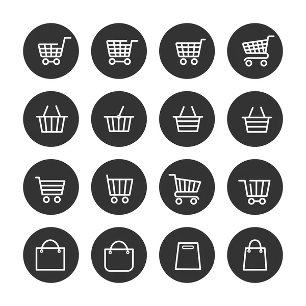Shopping baskets thin line icons set — Stock Vector