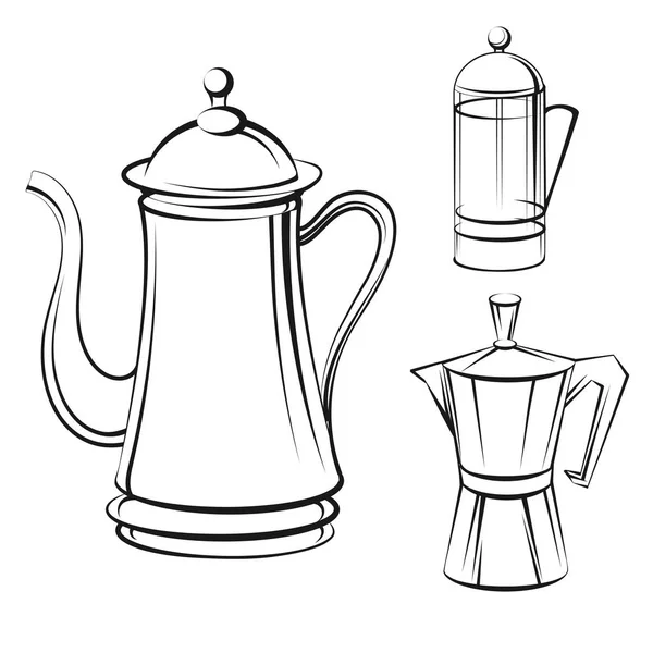 Koffie pot schets set — Stockvector