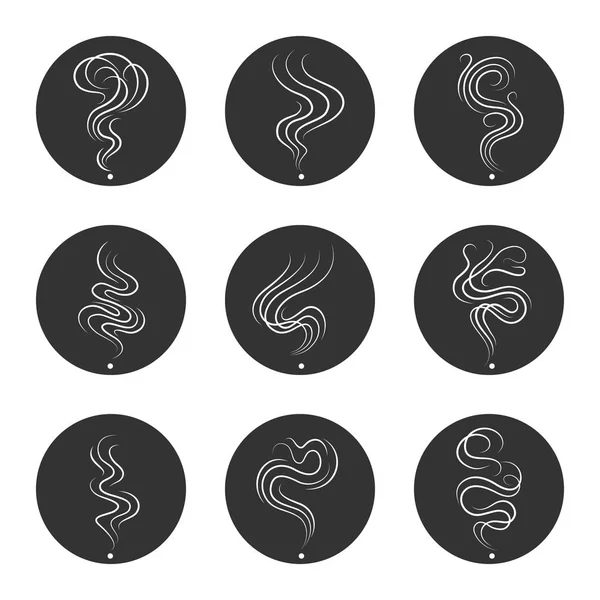 Ícones de cheiro de fumaça em círculos — Vetor de Stock