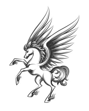 Winged horse engraving illustration clipart