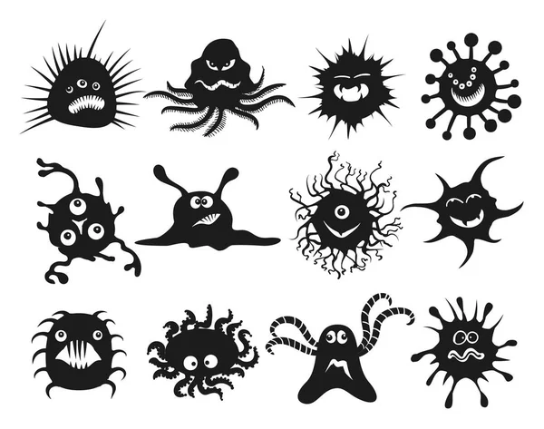 Черные иконки вируса карикатуры — стоковый вектор
