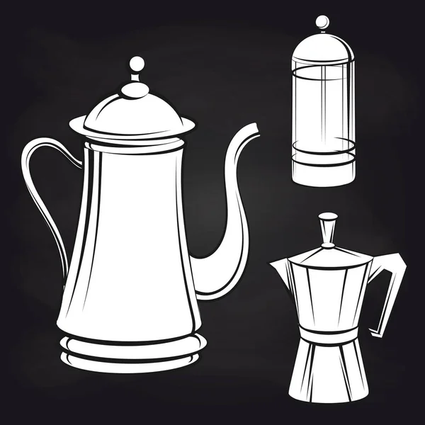 Kaffeekanne Aufkleber auf Tafel Hintergrund — Stockvektor