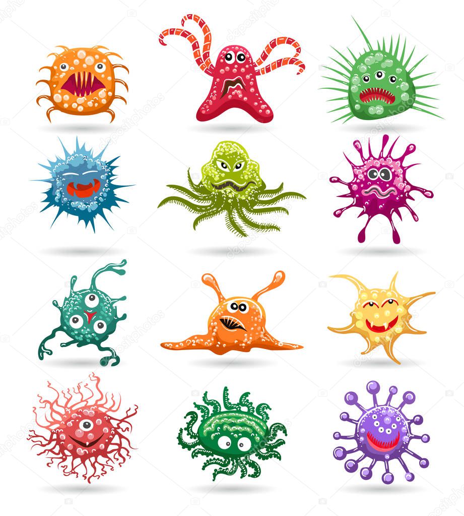 Germs cartoon characters set