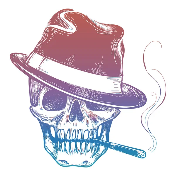 Gangster crânio colorido com esboço de cigarro — Vetor de Stock