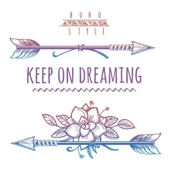 Keep on dreaming colorful bohemian print — Stock Vector