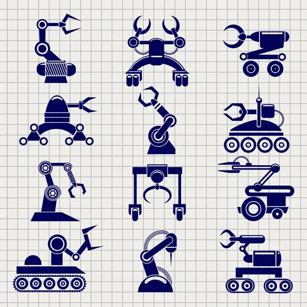 Collection de bras de robot sur carnet backround — Image vectorielle