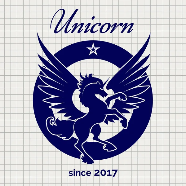 Logo unicorn vintage di halaman notebook - Stok Vektor