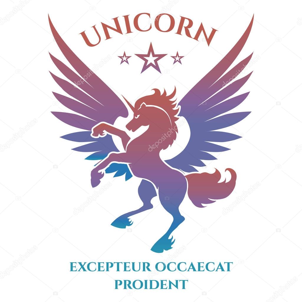 Colorful unicorn silhouette logo design on white background. Vector illustration
