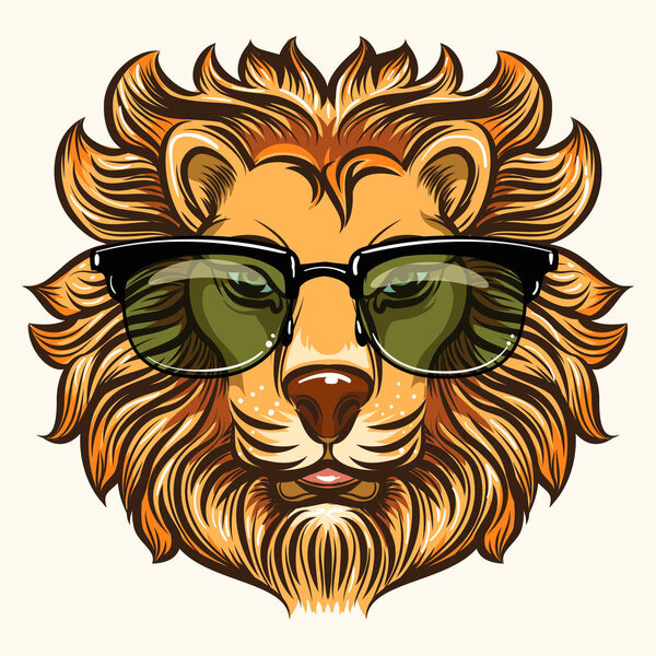 Lion in glasses in cartoon style