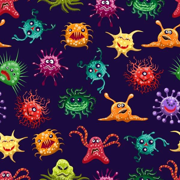 Färgglada monster eller mikrober sömlösa mönster — Stock vektor