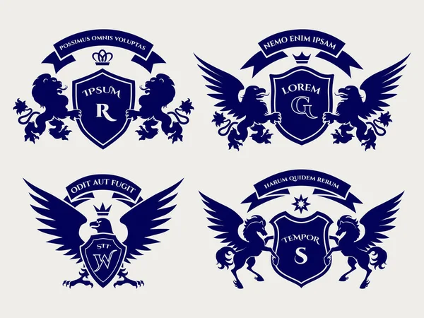 Heraldric royal crests logo set — Stock Vector