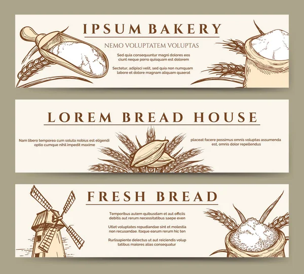 Pancartas de panadería y pan fresco — Archivo Imágenes Vectoriales