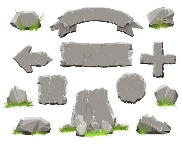 Bouton de cercle de pierre, bannières en pierre — Image vectorielle