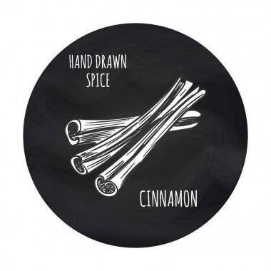 Cinnamon sketch in blackboard round clipart