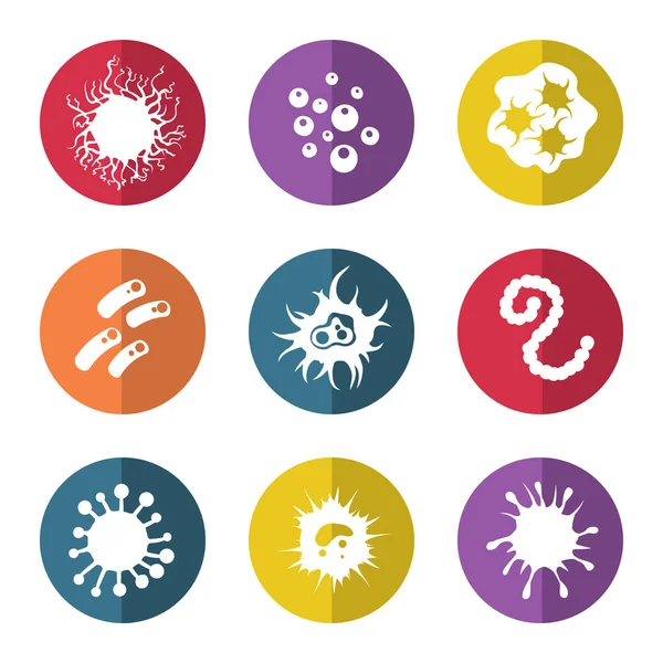 Bacterias inmunes e iconos de microbios de infección — Vector de stock