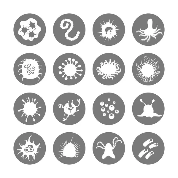 Iconos de microbios en rondas grises — Vector de stock