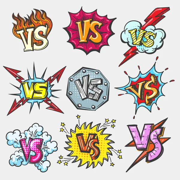 Conjunto de adesivos doodle Versus —  Vetores de Stock