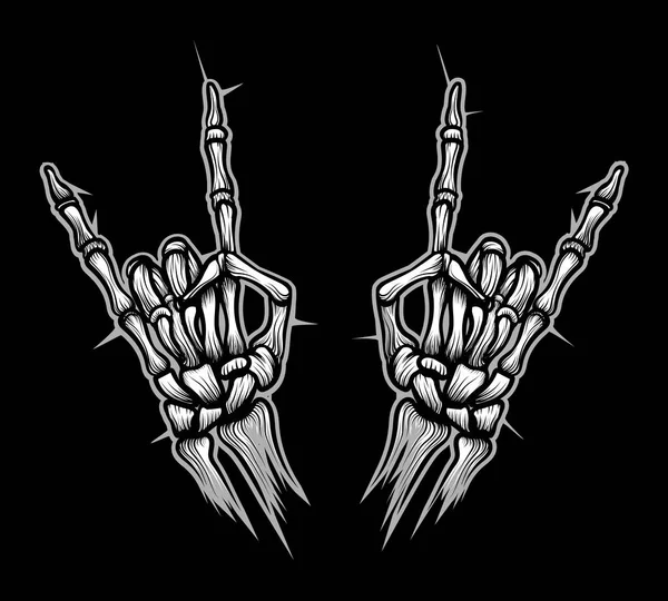 Engraving rock horn sign skeleton hands - Stok Vektor