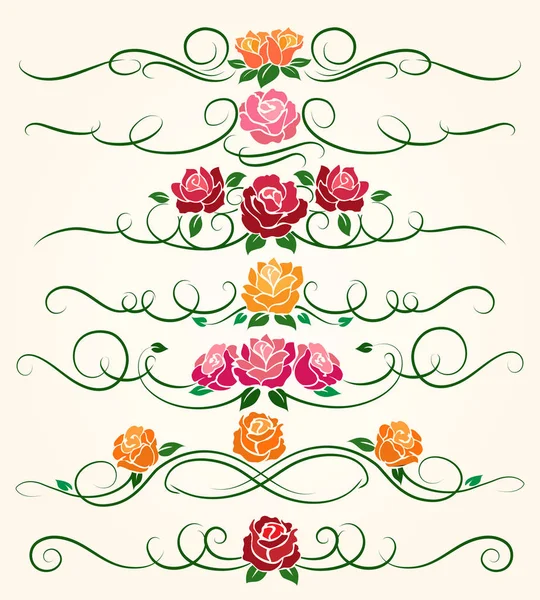 Flourish decorativo divisores de flores de rosa — Vetor de Stock