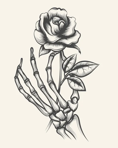 Squelette mains avec fleur rose — Image vectorielle