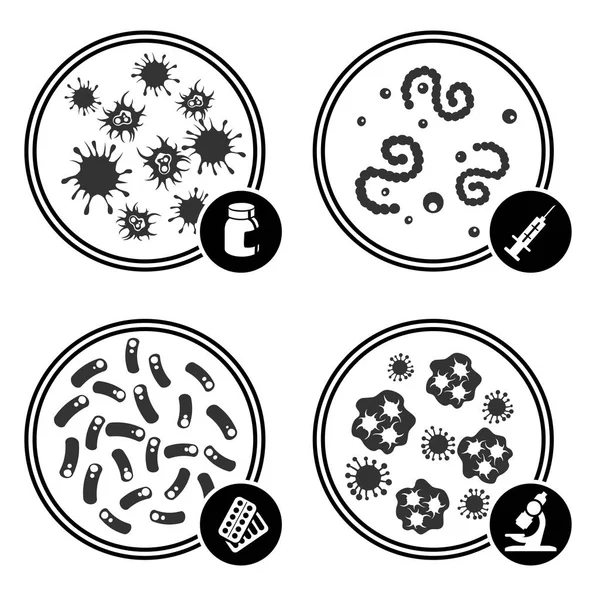 Virus de los iconos en la placa Petri — Vector de stock