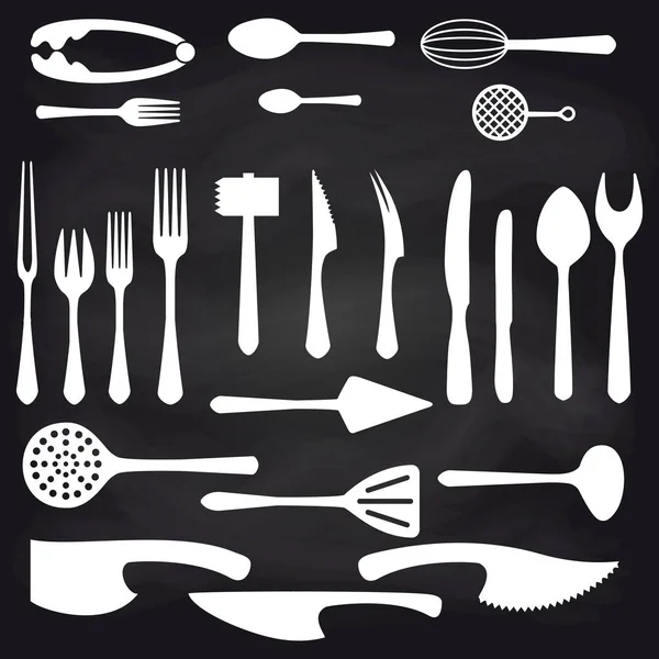 Ensemble de vaisselle plat blanc sur tableau noir — Image vectorielle