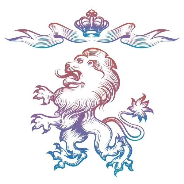 Färgglada heraldy kungliga lejon och krona — Stock vektor