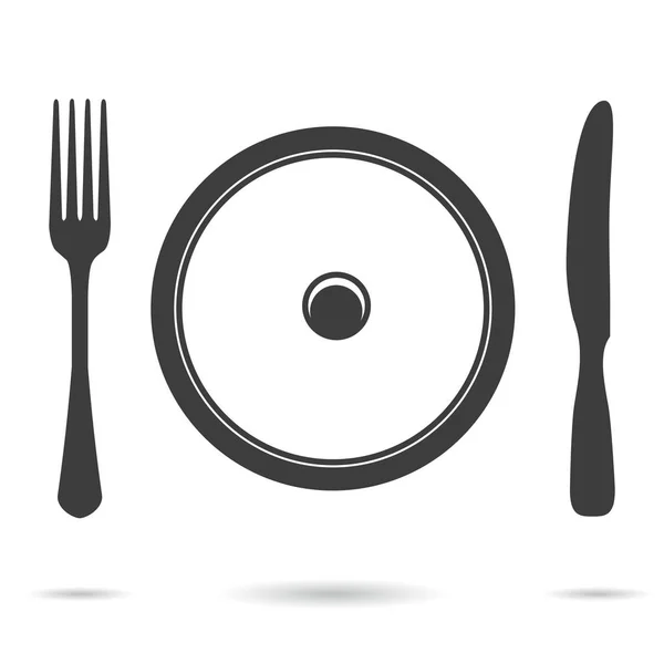 Placa, tenedor y cuchillo icono — Vector de stock