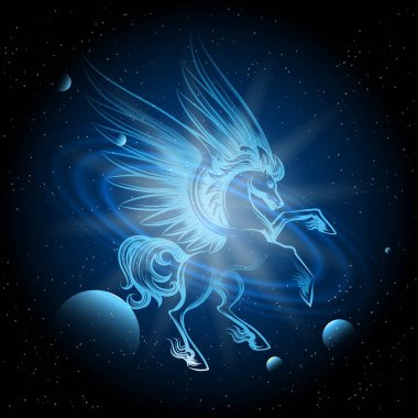 Uzayda ışık saçan Pegasus