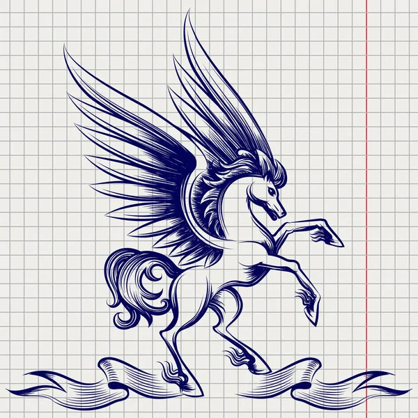 Kulspetspenna skiss av Pegasus — Stock vektor