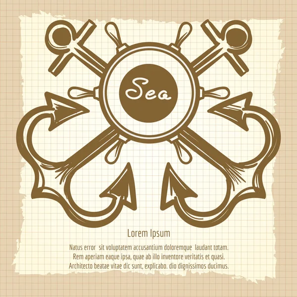 Emblema do mar com volante e âncoras — Vetor de Stock