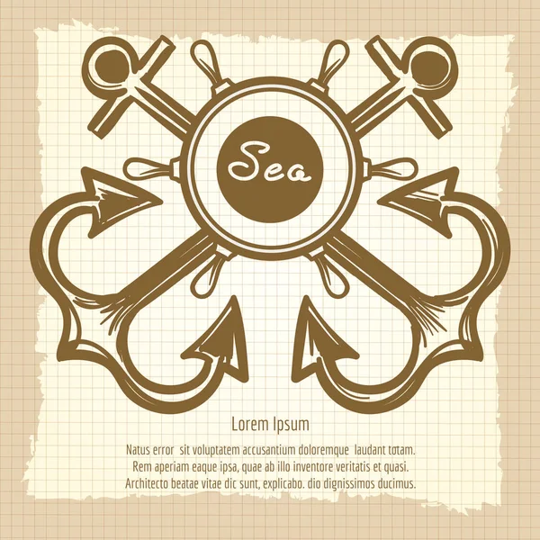 Emblema de mar con volante y anclas — Vector de stock