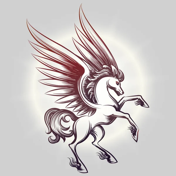 Sketched Pegasus in light round - Stok Vektor