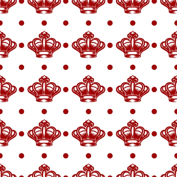 Königliches nahtloses Muster mit roten Kronen — Stockvektor