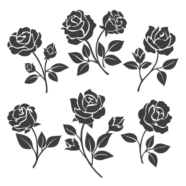 Rose silhouettes decorative set — Stock Vector