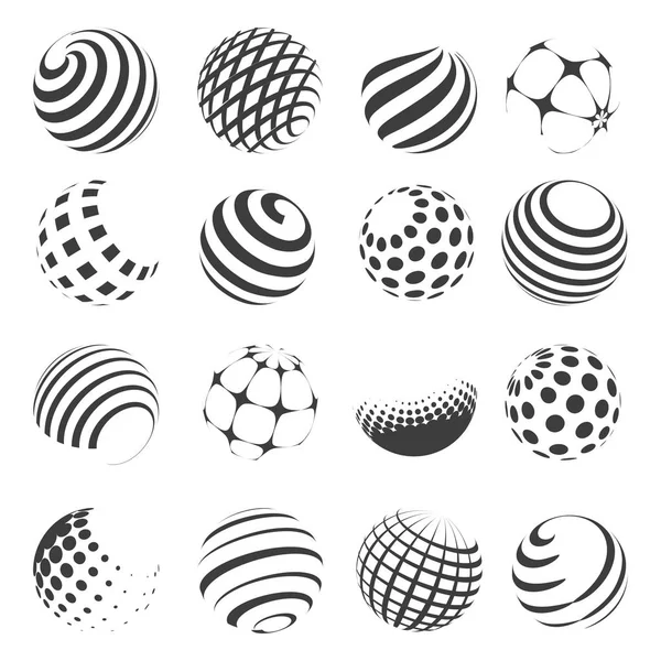Set sphère demi-teinte noir et blanc — Image vectorielle