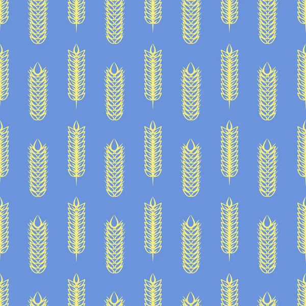 Yellow wheat on blue seamless pattern — Stock Vector
