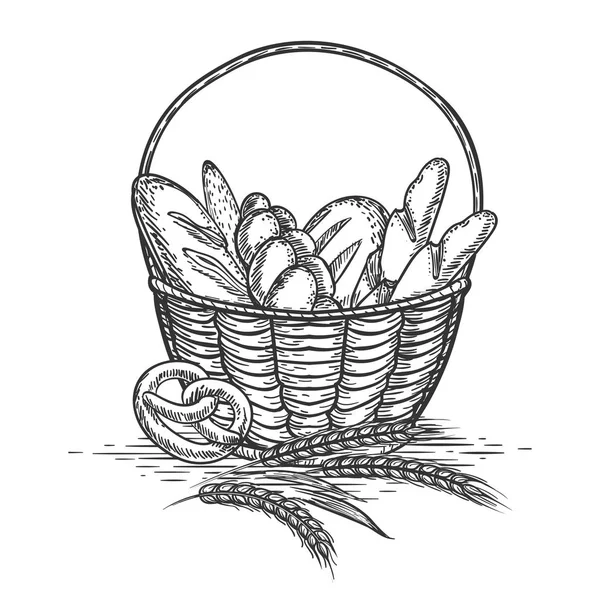 Schets voor tarwe bakkerij basket — Stockvector