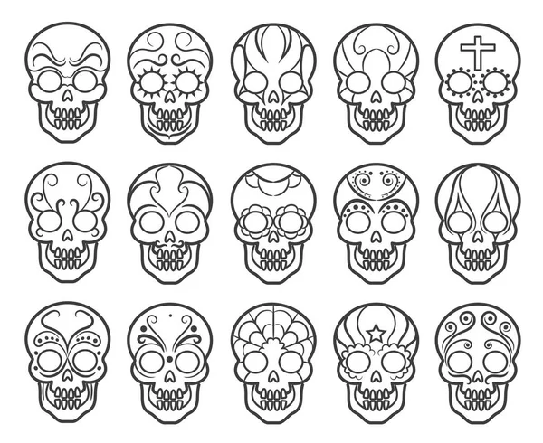 멕시코 설탕 두개골 아이콘 세트 — 스톡 벡터