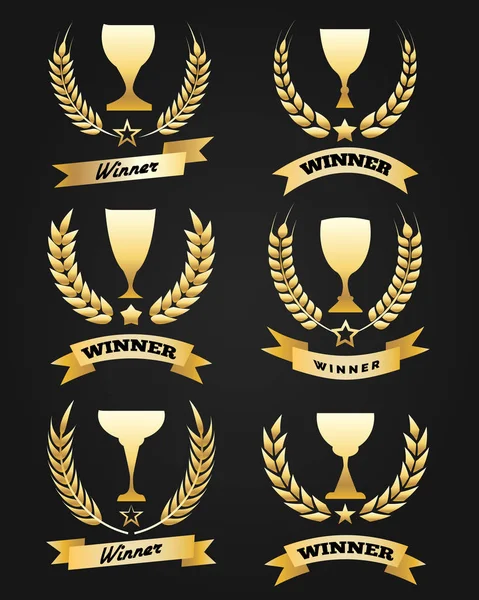 Gouden winnaar cups met lint — Stockvector