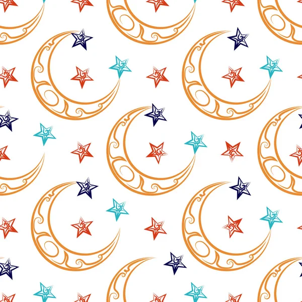 華やかな月と星のシームレス パターン — ストックベクタ