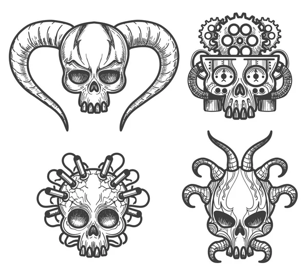 Elle çizilmiş canavarlar kafatası set