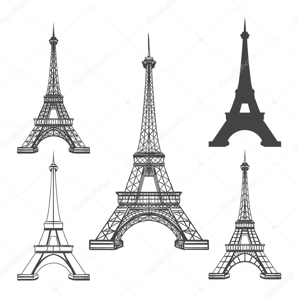 Eiffel tower black silhouettes