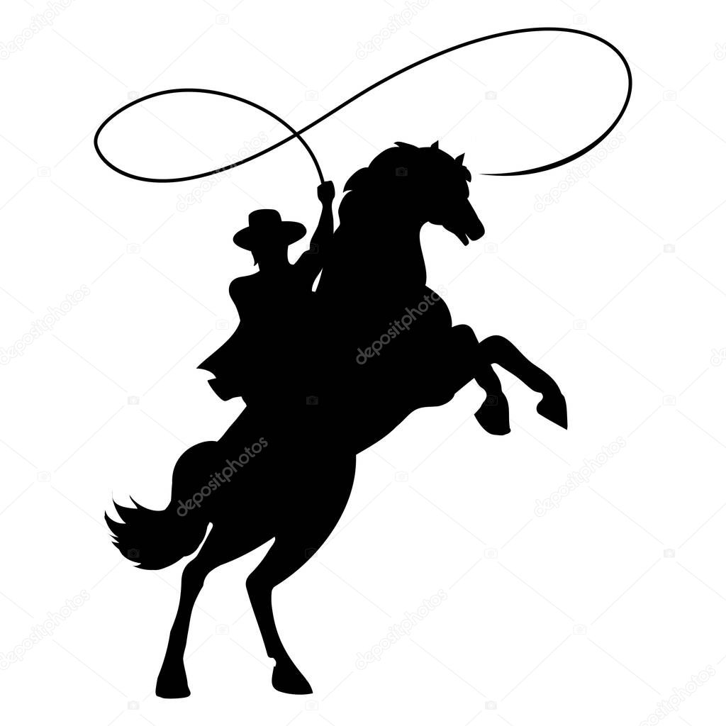 Cowboy silhouette with lasso on horse