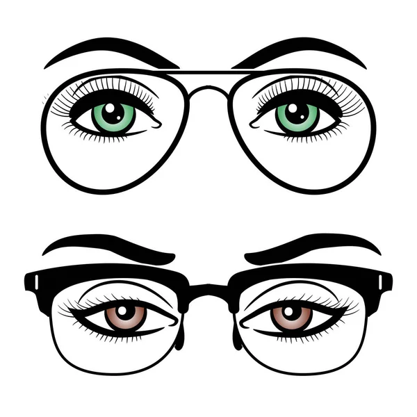 Ojos femeninos con gafas — Archivo Imágenes Vectoriales